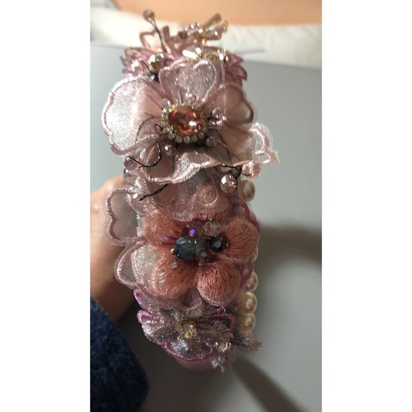 BAROQUE Style Headband Pearl Lace Petal Diamond Crystal Pink - Picture 7 of 8